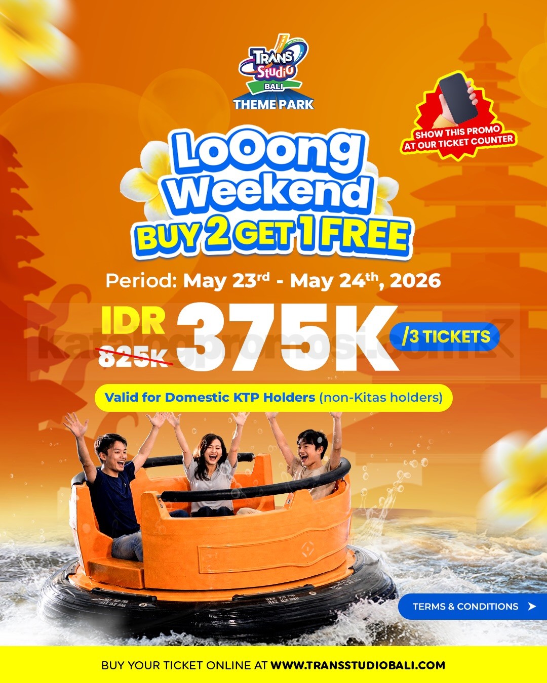 Promo Trans Studio Bali Looong Weekend Buy 2 Get 1 Promo Trans Studio Bali Looong Weekend Buy 2 Get 1 tiket 3 orang Rp. 375.000