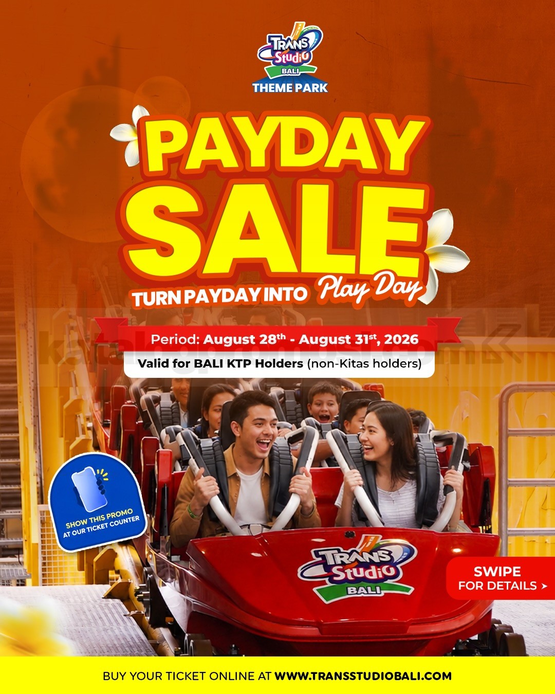 Promo Trans Studio Bali Payday Sale Tiket Mulai Rp. 108.000 Promo Trans Studio Bali Payday Sale Tiket Mulai Rp. 108.000 untuk pemegang Bali ID Card