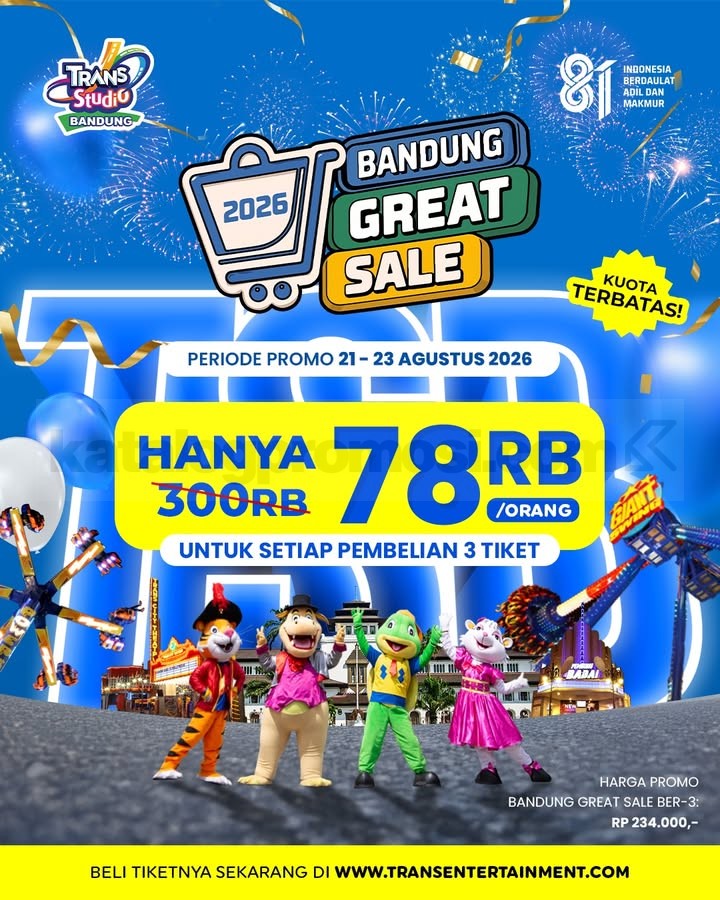 Promo Trans Studio Bandung Great Sale Tiket Rp78 Ribu Promo Trans Studio Bandung Great Sale tiket Rp78.000 per orang untuk pembelian 3 tiket.
