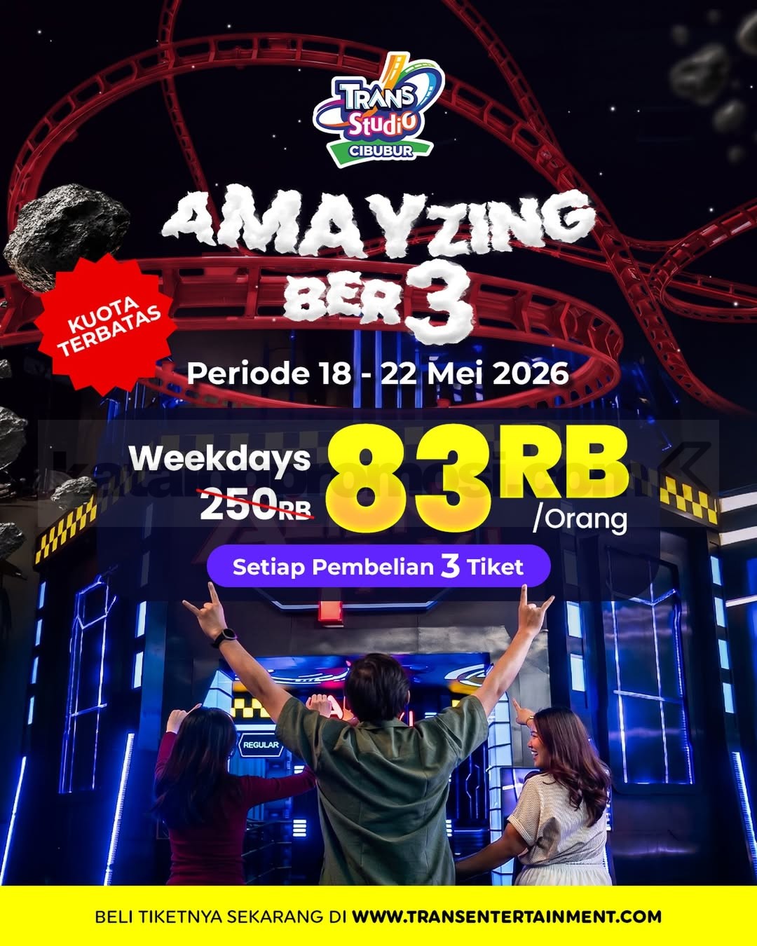 Promo Trans Studio Cibubur AMAYZING Ber 3 Rp. 83.000 Promo Trans Studio Cibubur AMAYZING Ber 3 Rp. 83.000 tiket weekday minimal 3 tiket
