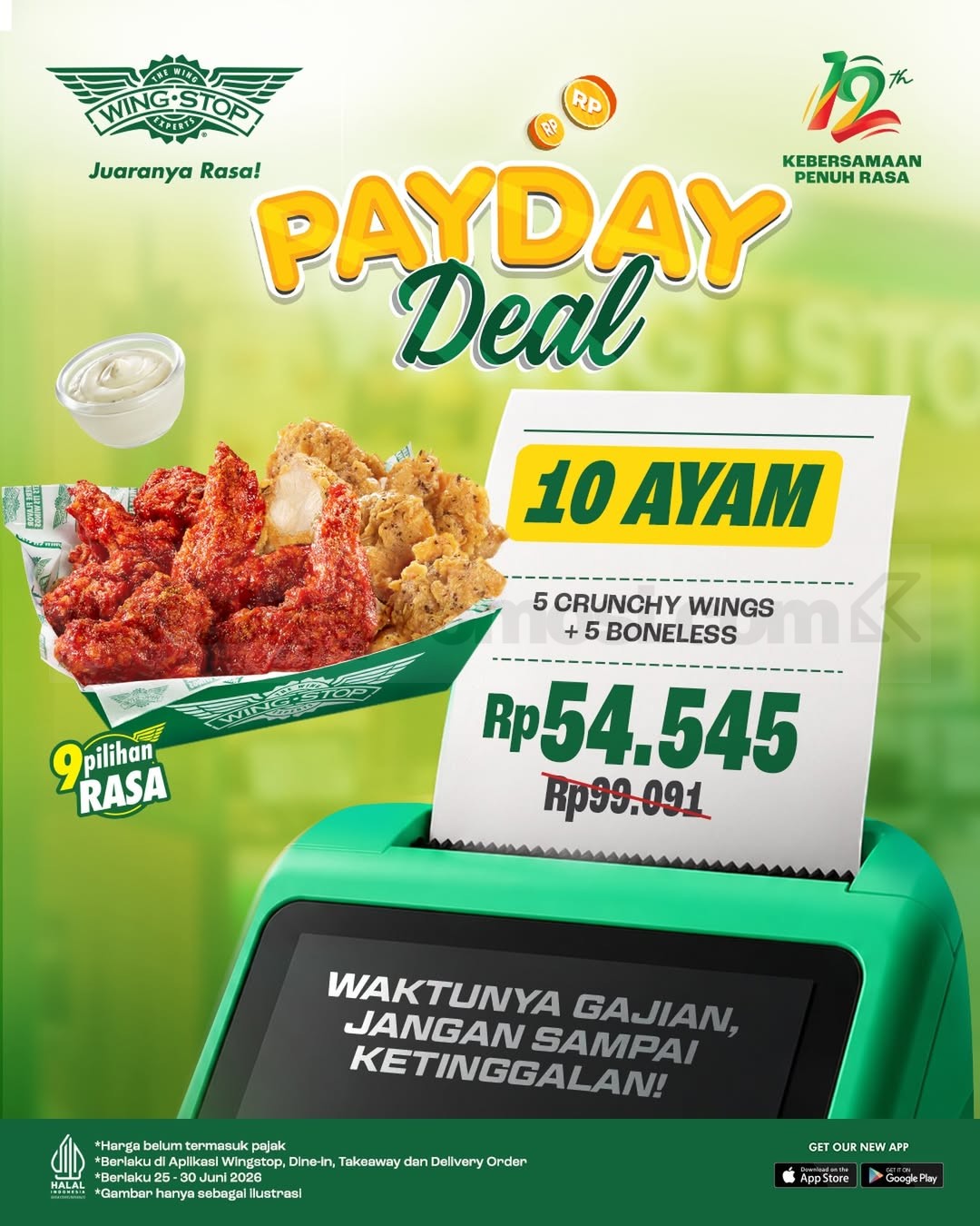 Promo Wingstop Payday Deal 10 Ayam Rp. 54.545 Promo Wingstop Payday Deal 10 Ayam Rp. 54.545 Crunchy Wings dan Boneless
