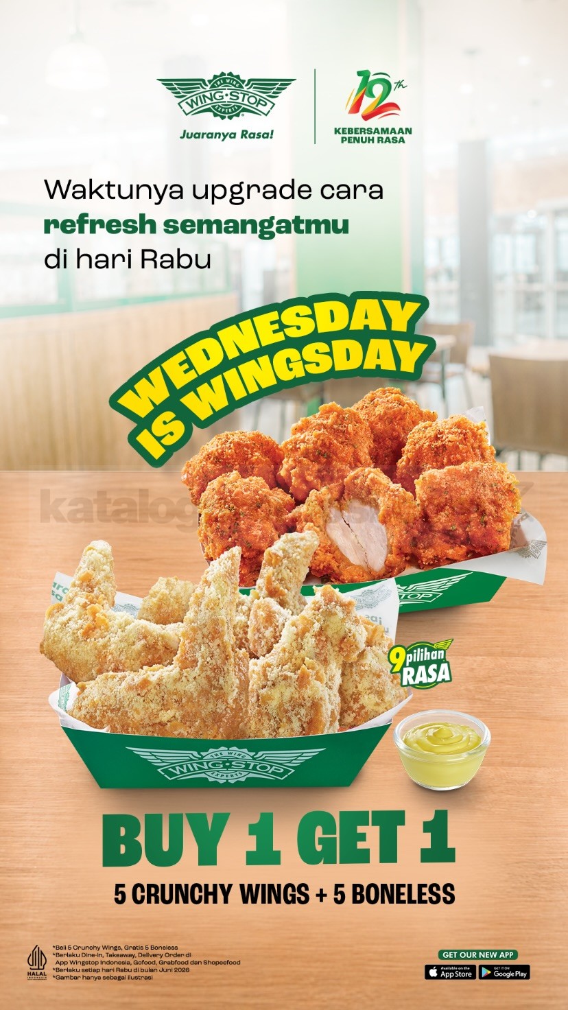 Promo Wingstop Wednesday is Wingsday Beli 5 Gratis 5 Promo Wingstop Wednesday is Wingsday Beli 5 Gratis 5 dengan 9 pilihan rasa setiap Rabu Juni 2026