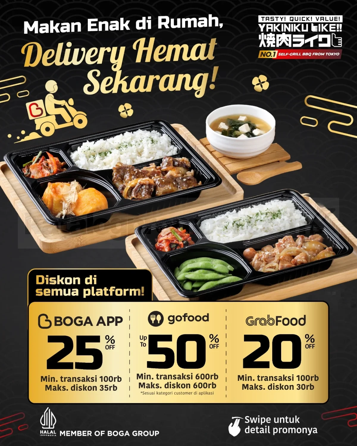 Promo Yakiniku Like Delivery Diskon hingga 50% Promo Yakiniku Like Delivery Diskon hingga 50% di BOGA App, GoFood, dan GrabFood