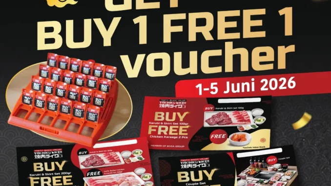 Promo Yakiniku Like Lucky Like Voucher Buy 1 Free 1 dengan transaksi minimal Rp 250.000