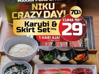 Promo Yakiniku Like Niku Crazy Day Karubi & Skirt Set Rp. 29.000 berlaku 29 Mei 2026 pukul 15.00–17.00