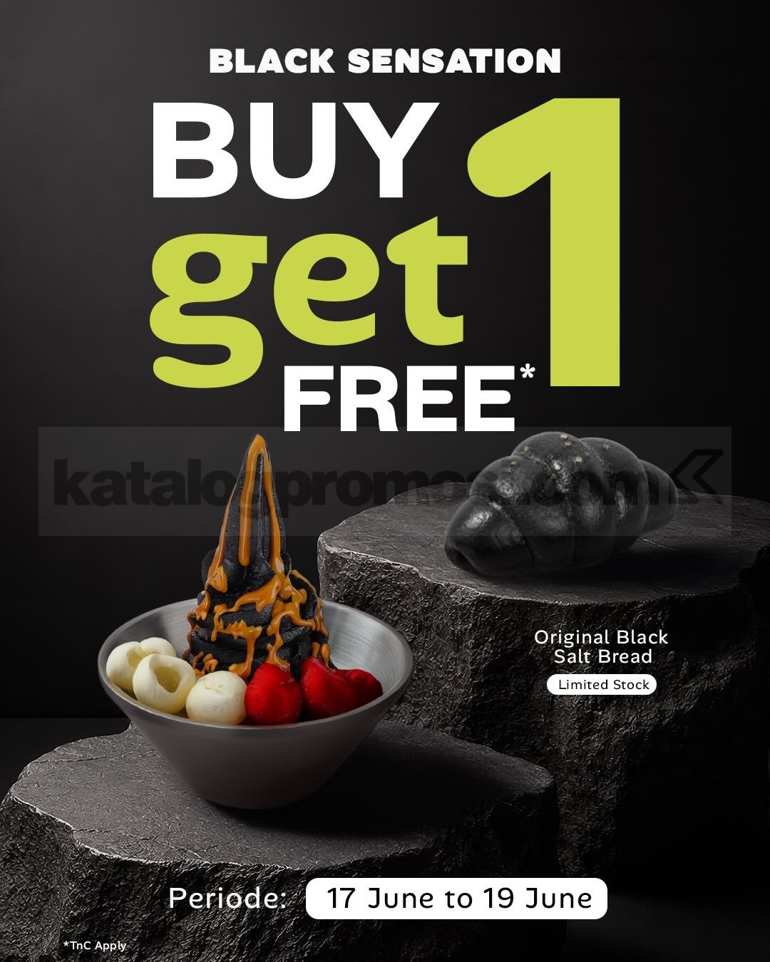 Promo Sour Sally Green Black Sensation B1G1 SaltBread Free Promo Sour Sally Green Black Sensation B1G1 SaltBread Free dessert frozen yogurt hitam dengan gratis roti