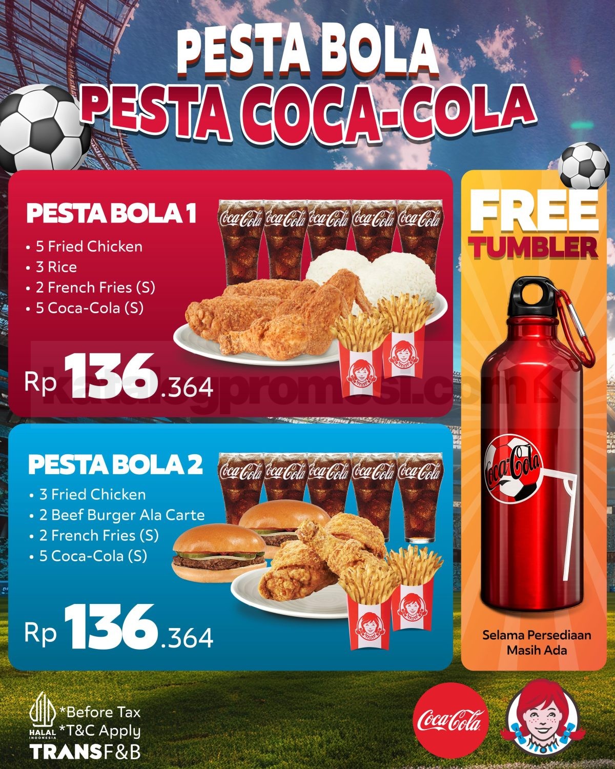 Promo Wendy’s Pesta Bola Coca-Cola Mulai Dari Rp. 136.364 & Gratis Tumbler Promo Wendy’s Pesta Bola Coca-Cola Mulai Dari Rp. 136.364 & Gratis Tumbler 1