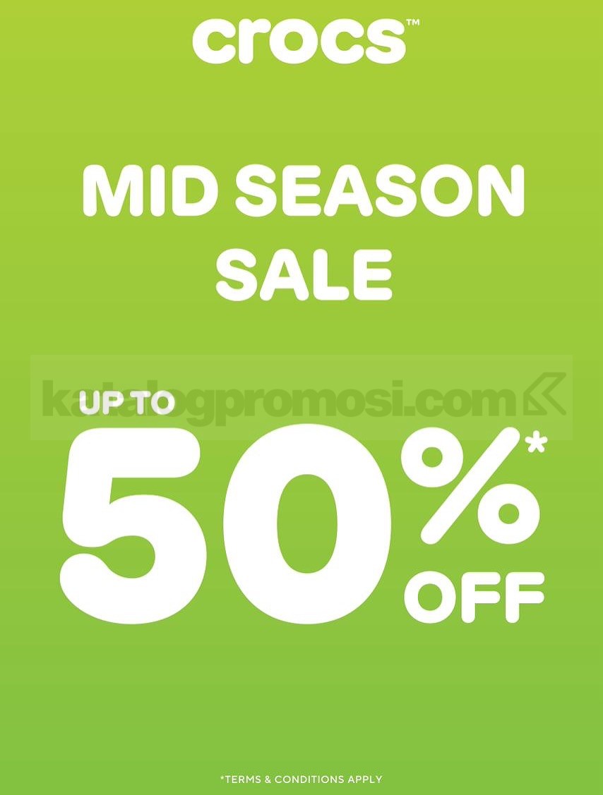 Promo Crocs Mid Season Sale Diskon hingga 50% Promo Crocs Mid Season Sale diskon hingga 50% untuk berbagai produk Crocs periode 1–13 September 2026