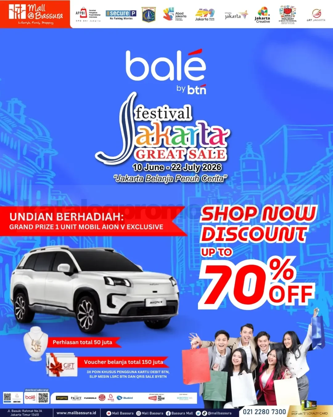 Festival Jakarta Great Sale 2026 di Mall@Bassura Festival Jakarta Great Sale 2026 di Mall@Bassura dengan diskon hingga 70% dan hadiah mobil AION V Exclusive