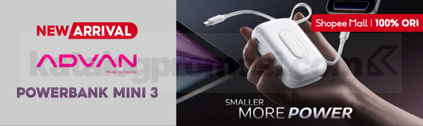 Promo Advan NEW! Powerbank Mini 3 10.000 mAh Promo Advan NEW! Powerbank Mini 3 10.000 mAh dengan fast charging 22,5W dan empat pilihan warna