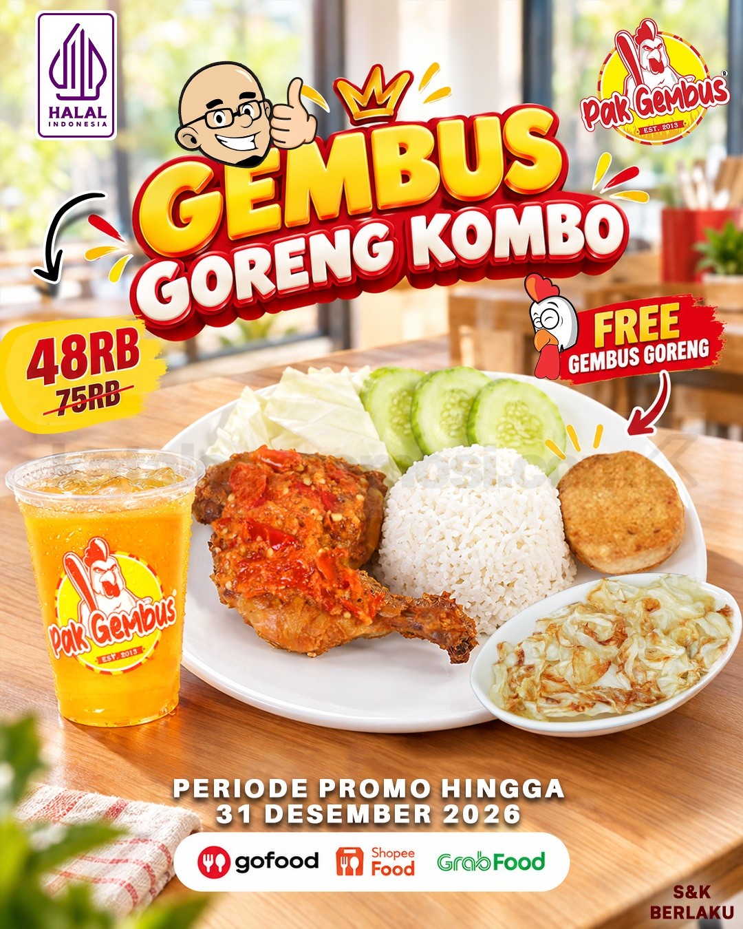 Promo Ayam Gepuk Pak Gembus Goreng Kombo Rp48.000 Promo Ayam Gepuk Pak Gembus Goreng Kombo Rp48.000 plus free Gembus Goreng
