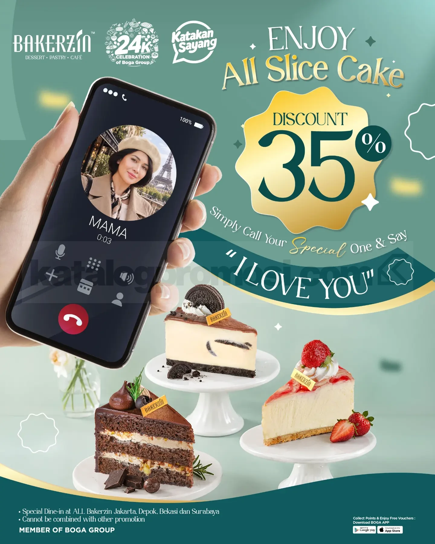 Promo Bakerzin Katakan Sayang Diskon 35% All Slice Cake Promo Bakerzin Katakan Sayang diskon 35% semua Slice Cake pada 12–16 Oktober 2026.