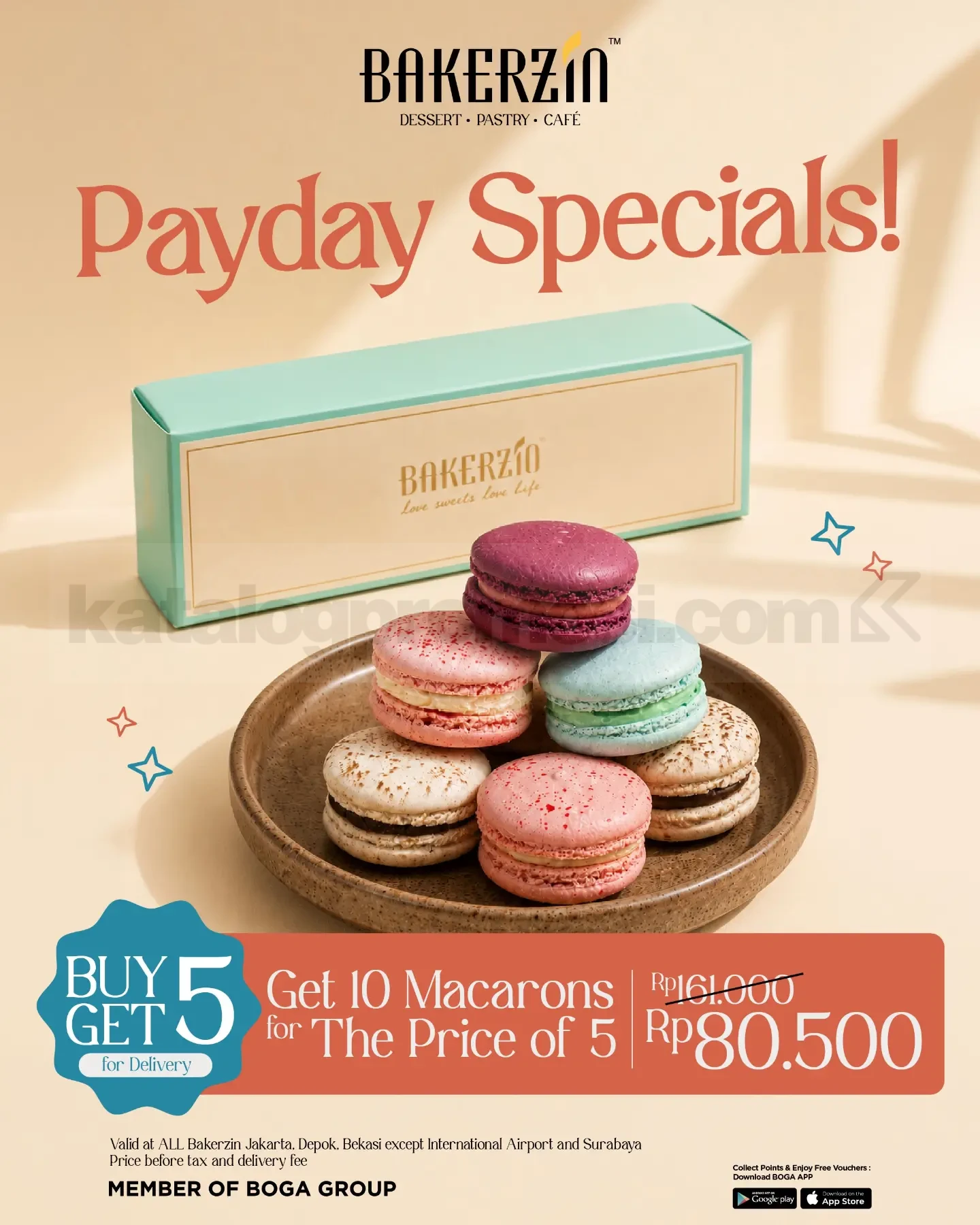 Promo Bakerzin Payday Specials Buy 5 Get 5 Macarons Promo Bakerzin Payday Specials Buy 5 Get 5 Macarons Rp. 80.500 dapatkan 10 macarons untuk delivery.