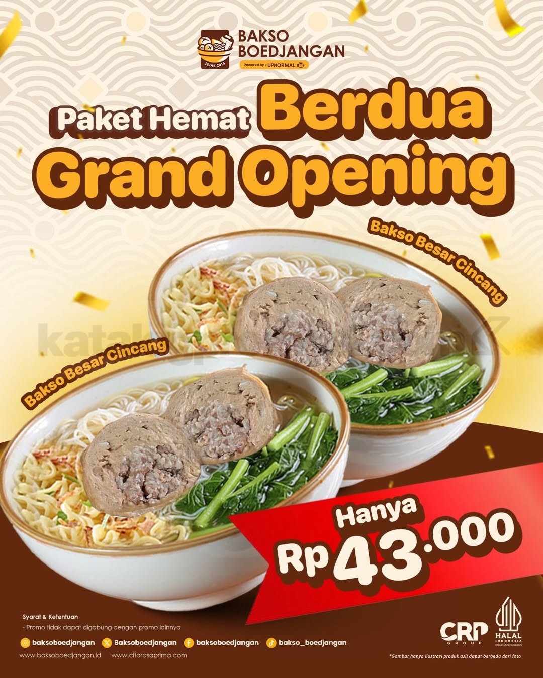 Promo Bakso Boedjangan Grand Opening Paket Berdua Rp. 43.000 Promo Bakso Boedjangan Grand Opening Paket Berdua Rp. 43.000 dengan 2 Bakso Besar Cincang di Festival Citylink Bandung