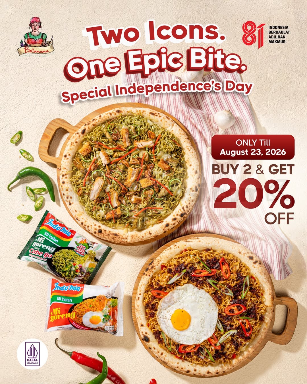 Promo Bellamama Merdeka Pizza Indomie Diskon 20% Promo Bellamama Merdeka Pizza Indomie diskon 20% untuk pembelian 2 pizza