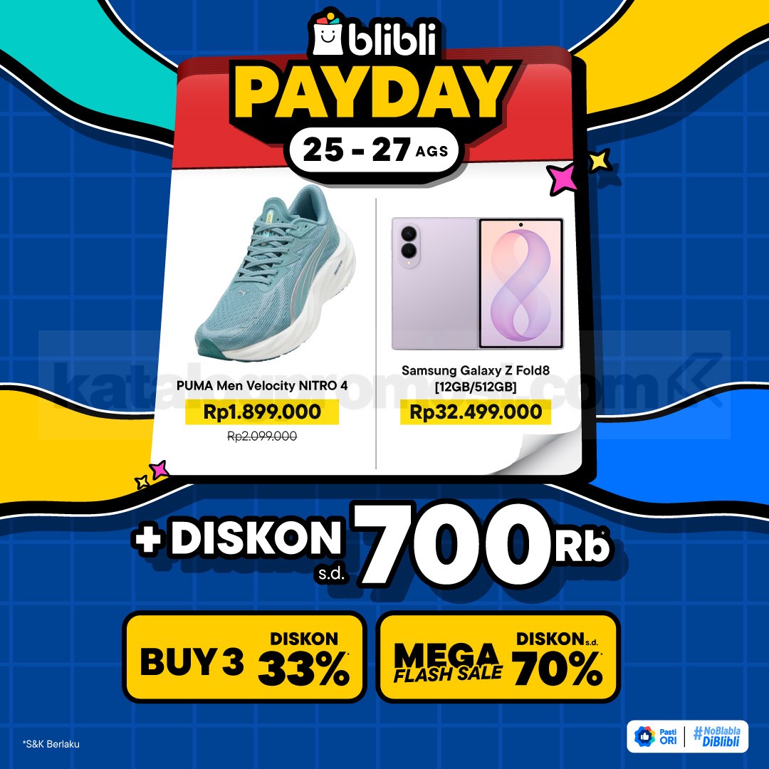 Promo Blibli Payday Ekstra Diskon hingga Rp. 700 Ribu Promo Blibli Payday Ekstra Diskon hingga Rp. 700 Ribu dengan Buy 3 Diskon 33% dan Flash Sale hingga 70%