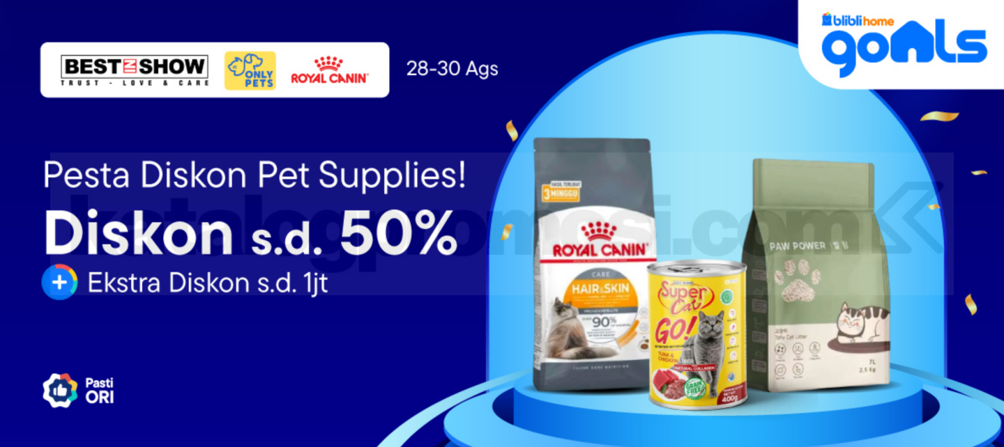 Promo Blibli Pet Supplies Diskon hingga 50% Promo Blibli Pet Supplies Diskon hingga 50% untuk kebutuhan anabul dengan ekstra voucher hingga Rp1.000.000