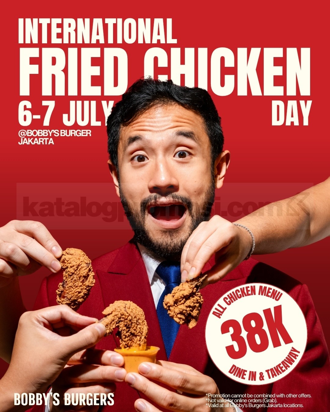 Promo Bobby's Burgers International Fried Chicken Day Rp. 38.000 Promo Bobby's Burgers International Fried Chicken Day Rp. 38.000 semua menu ayam di outlet Jakarta dan Surabaya.