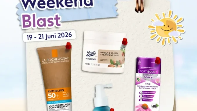 Promo Boots Weekend Blast diskon hingga 55 persen dan Buy 1 Get 1 periode 19–21 Juni 2026
