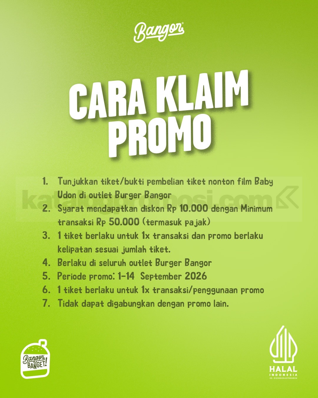 Promo Burger Bangor Diskon Rp. 10.000 Pakai Tiket Baby Udon Promo Burger Bangor Diskon Rp. 10.000 Pakai Tiket Baby Udon 1