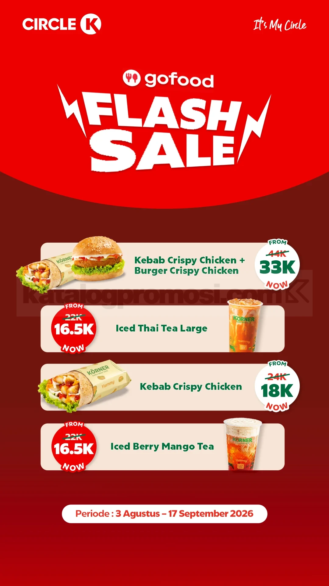 Promo Circle K GoFood Flash Sale Mulai Rp 16.500 Promo Circle K GoFood Flash Sale Mulai Rp 16.500 dengan pilihan kebab, burger, dan minuman