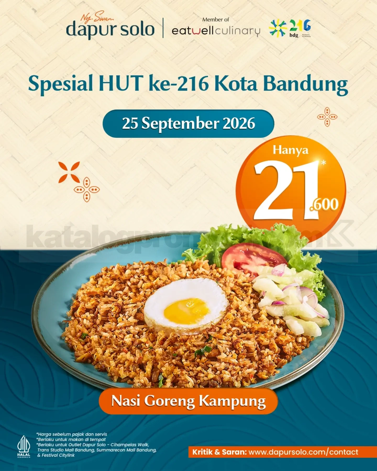 Promo Dapur Solo HUT Kota Bandung Nasi Goreng Rp21.600 Promo Dapur Solo HUT Kota Bandung Nasi Goreng Rp21.600 berlaku 25 September 2026
