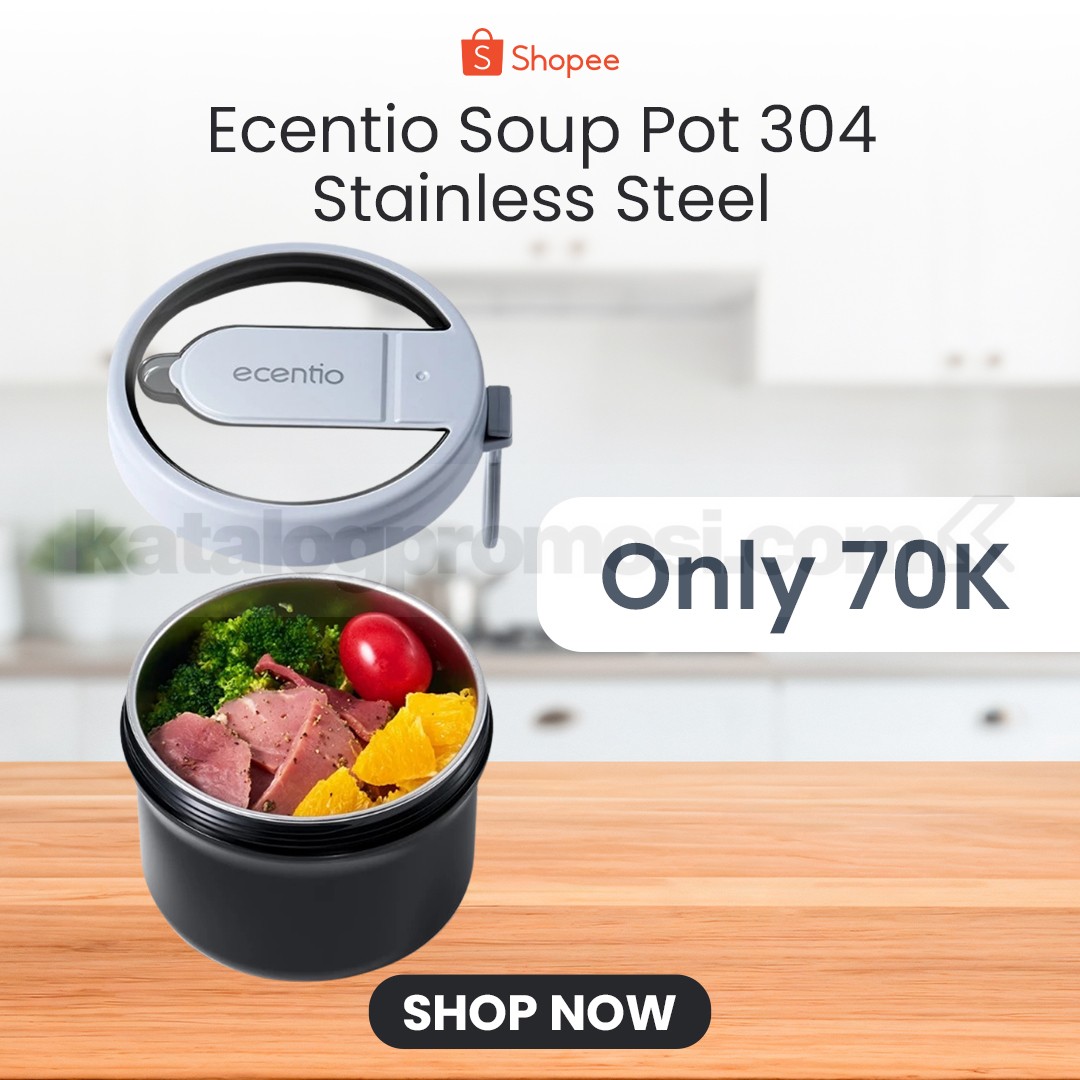 Promo Ecentio Soup Pot 304 Stainless Steel Rp. 70.000 Promo Ecentio Soup Pot 304 Stainless Steel Rp. 70.000 dengan kapasitas 640 ml dan fitur anti bocor.