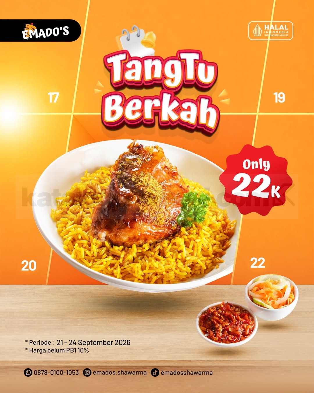 Promo Emado's Paket Tangtu Berkah Rp22.000 Promo Emado's Paket Tangtu Berkah Rp22.000 untuk 1 porsi ayam nasi Mandhi