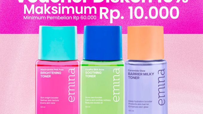 Promo Emina Toner Series Diskon 15% dengan kode EMINAACC di Shopee
