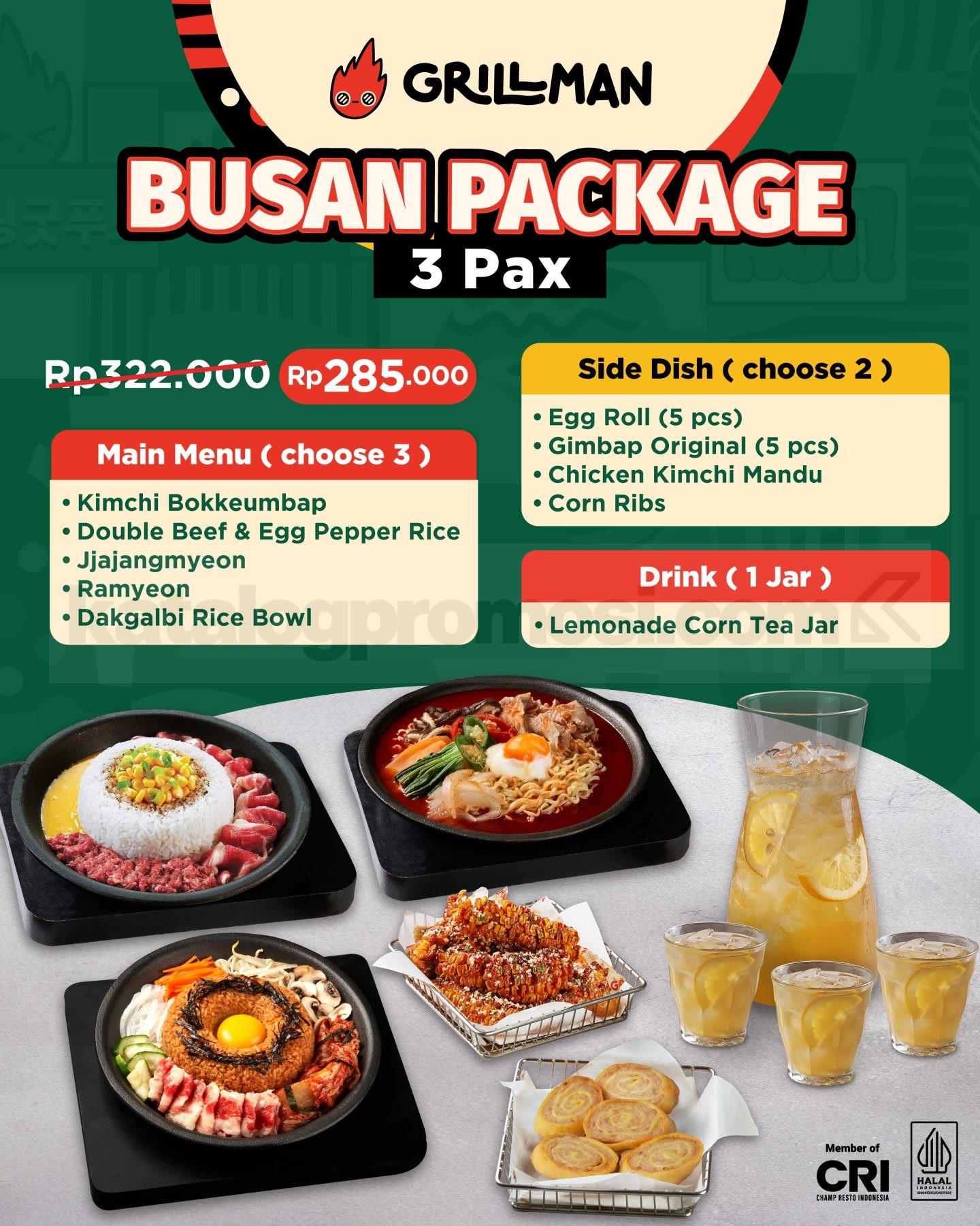 Promo GRILLMAN Group Package mulai Rp 285.000 Promo GRILLMAN Group Package mulai Rp 285.000 untuk 3 hingga 5 orang dengan pilihan menu.