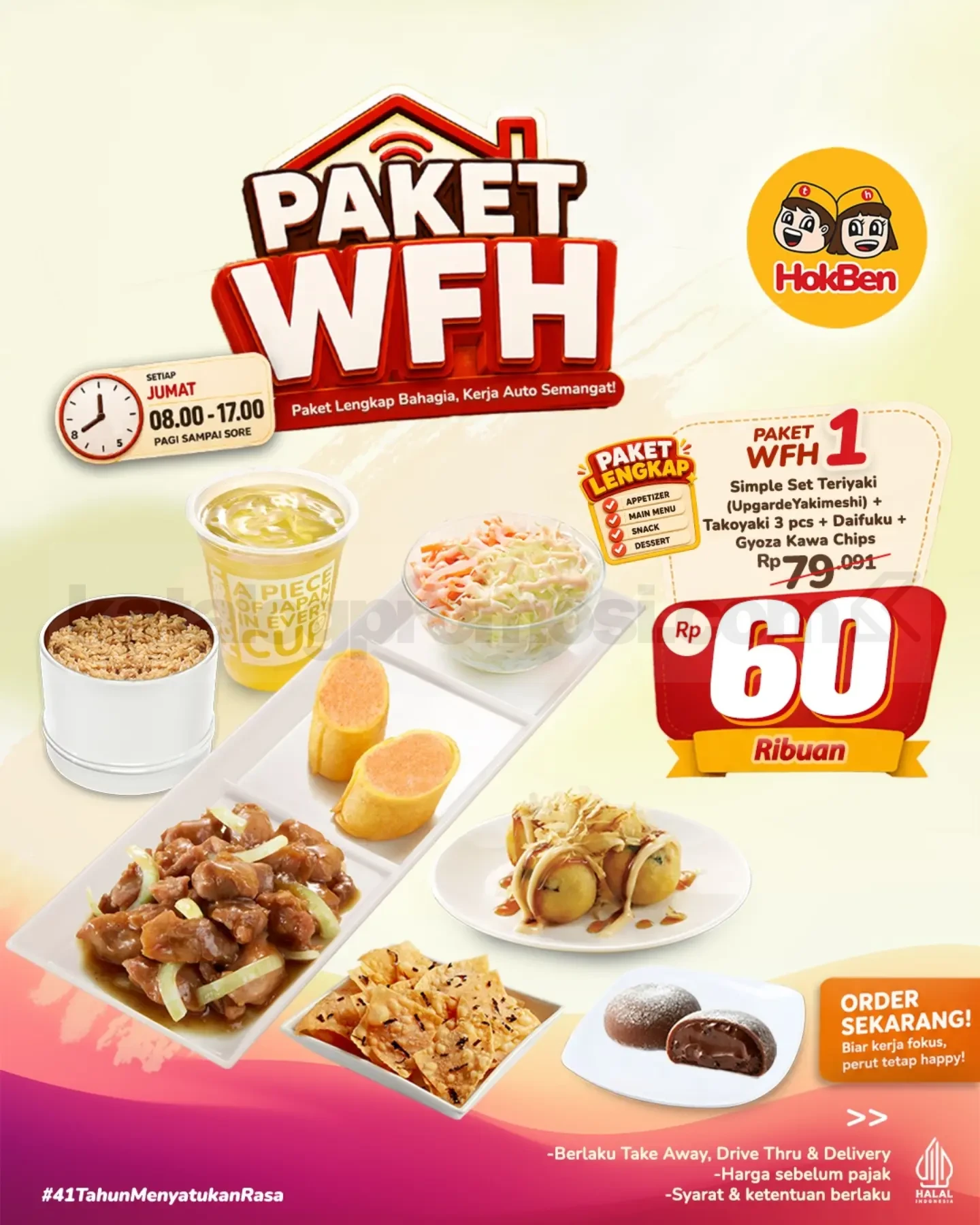 Promo HokBen Paket WFH Mulai Rp. 32 ribuan Promo HokBen Paket WFH Mulai Rp. 32 ribuan dengan pilihan paket makan untuk 1 sampai 4 orang setiap Jumat.