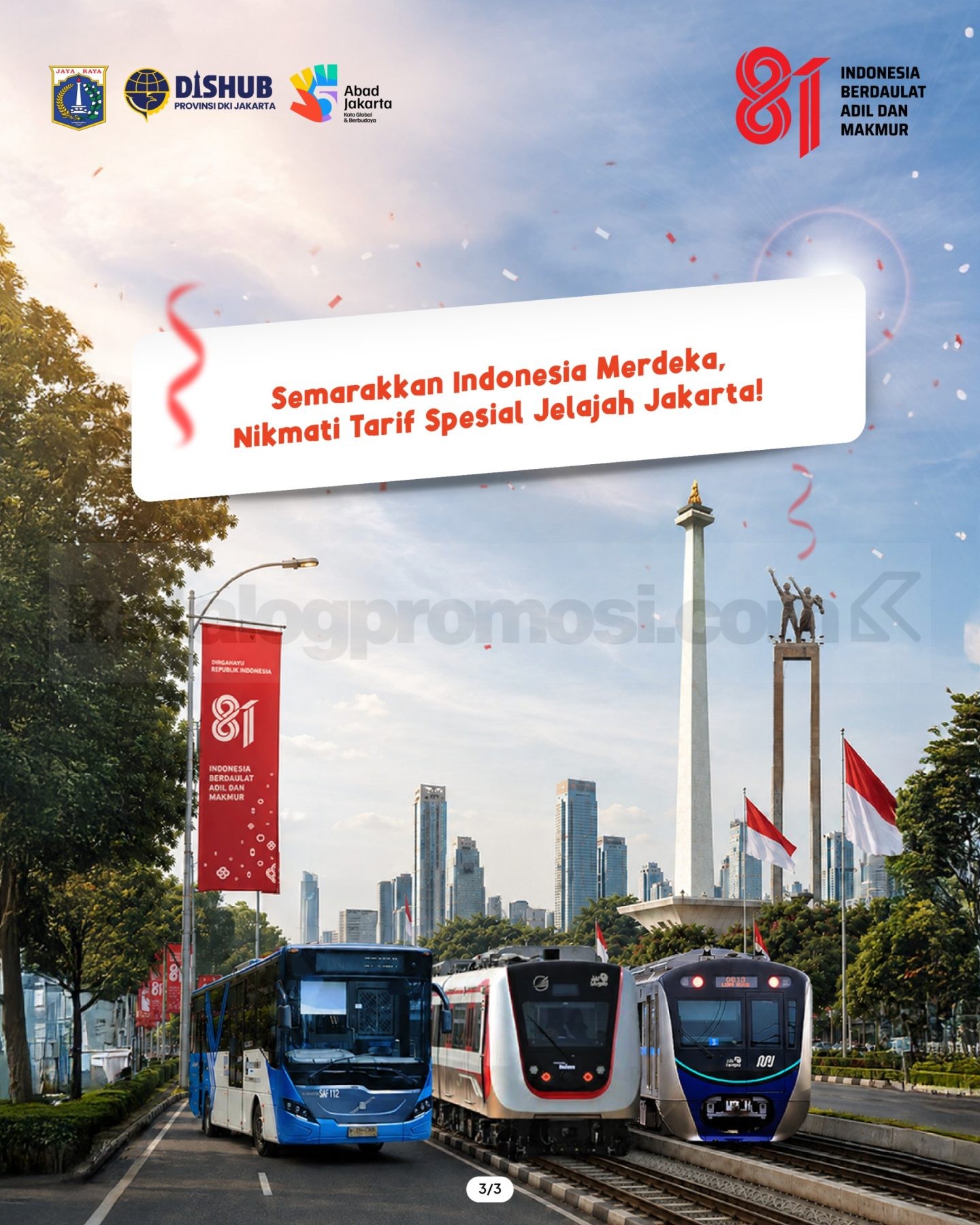 Promo HUT 81 RI Tarif Transjakarta, MRT dan LRT Rp 1,-