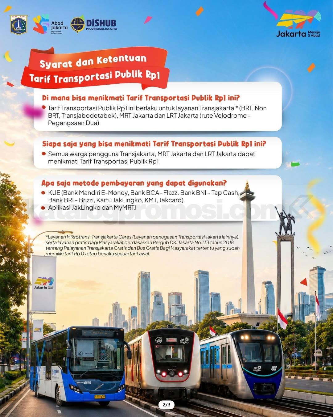 Promo HUT JAKARTA 499 Transjakarta, MRT dan LRT Rp 1,- Promo HUT JAKARTA 499 Transjakarta, MRT dan LRT Rp 1,- 1