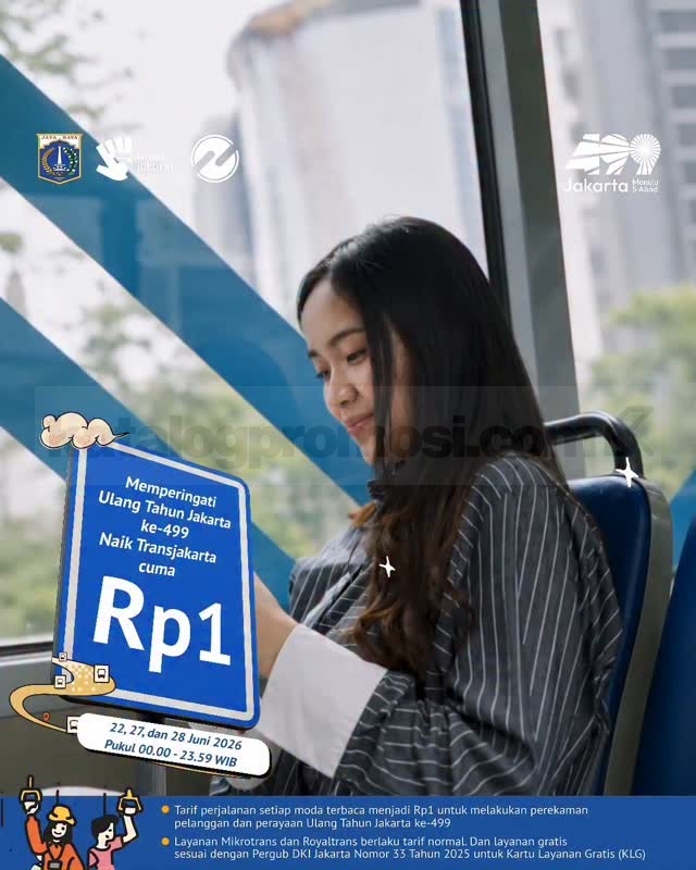 Promo HUT JAKARTA 499 Transjakarta, MRT dan LRT Rp 1,-