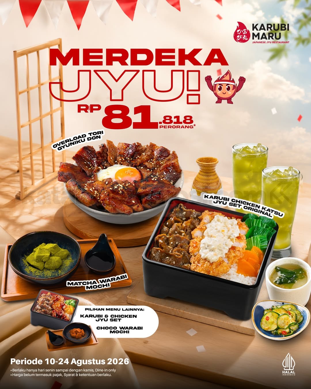Promo Karubi Maru Merdeka Paket Hemat Rp 81.818 Promo Karubi Maru Merdeka Paket Hemat Rp 81.818 dengan 2 main dish, Warabi Mochi, dan 2 Ocha