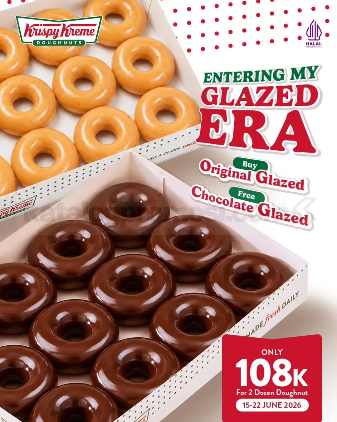 Promo Krispy Kreme Beli 1 Gratis 1 Lusin Doughnut Promo Krispy Kreme Beli 1 Gratis 1 Lusin Doughnut dapat 2 lusin Original Glazed dan Chocolate Glazed