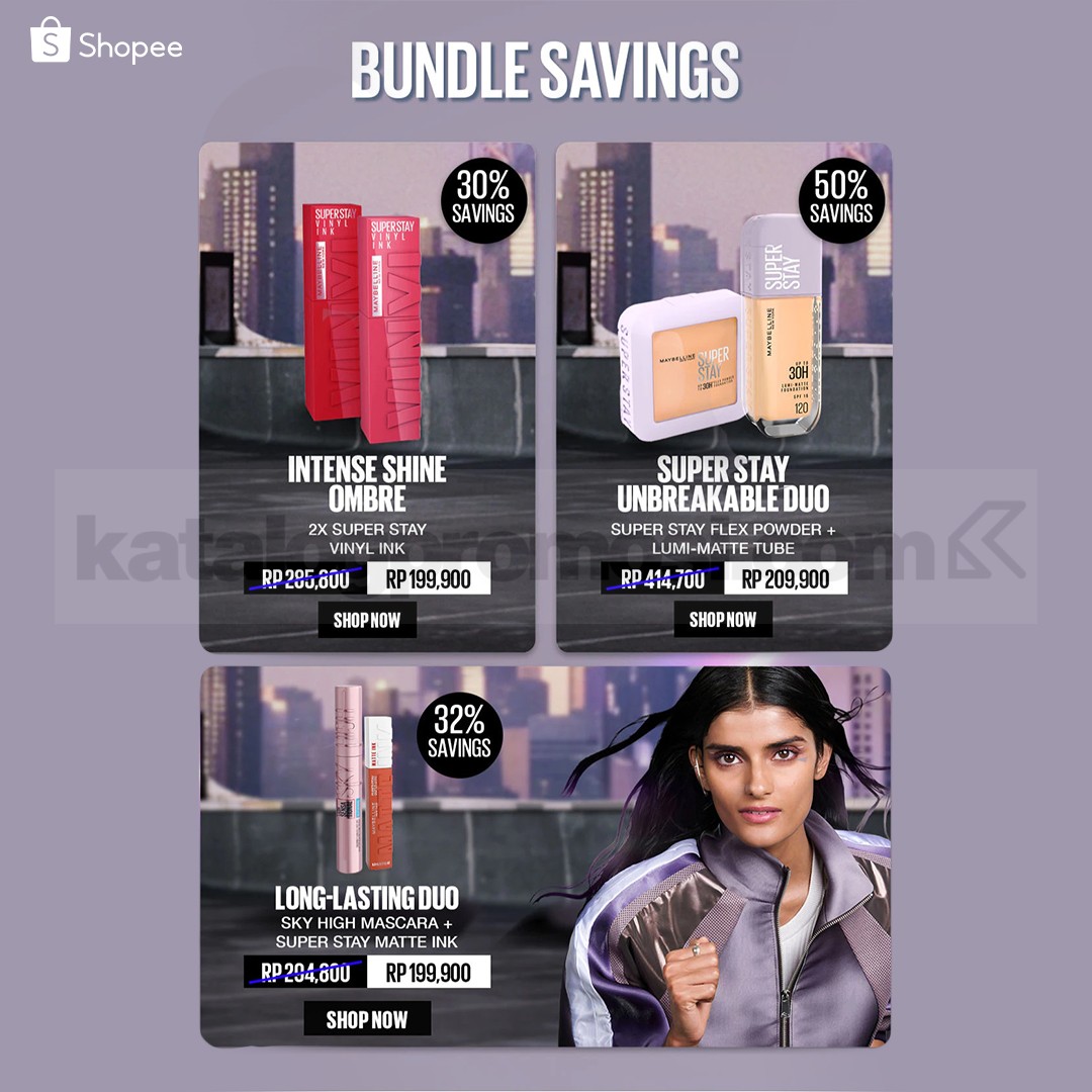 Promo Maybelline Bundle Savings Diskon hingga 50% Promo Maybelline Bundle Savings Diskon hingga 50% untuk paket makeup di Shopee