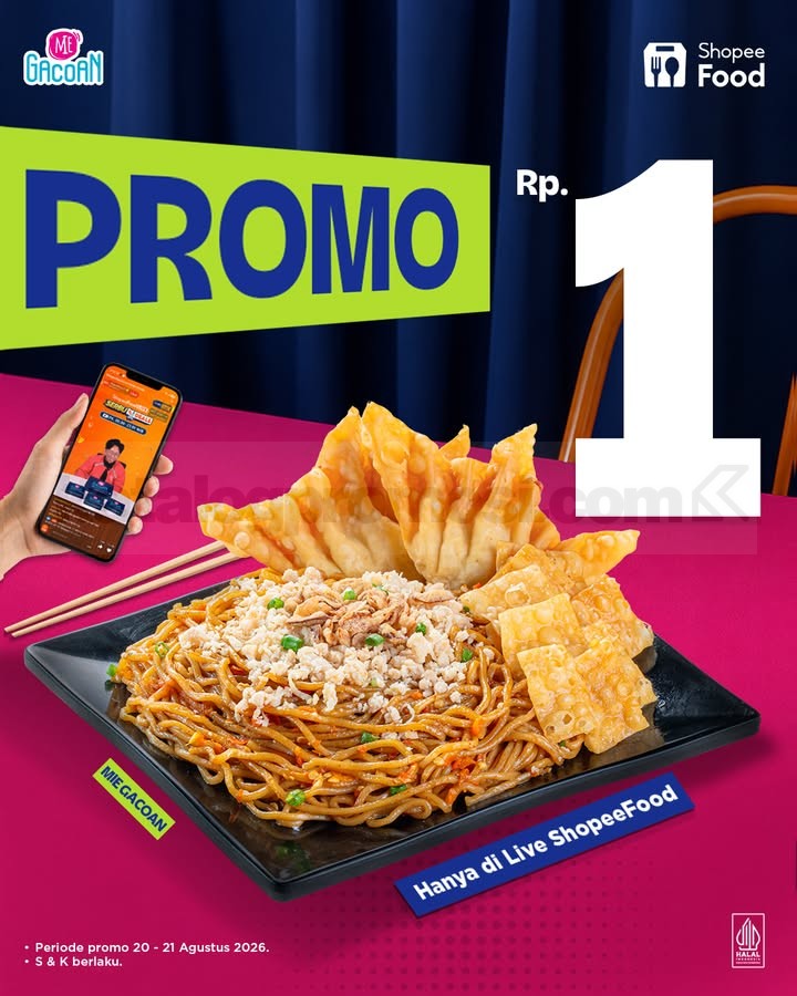 Promo Mie Gacoan ShopeeFood Cuma Rp. 1 Promo Mie Gacoan ShopeeFood Cuma Rp. 1 untuk menu favorit melalui Live