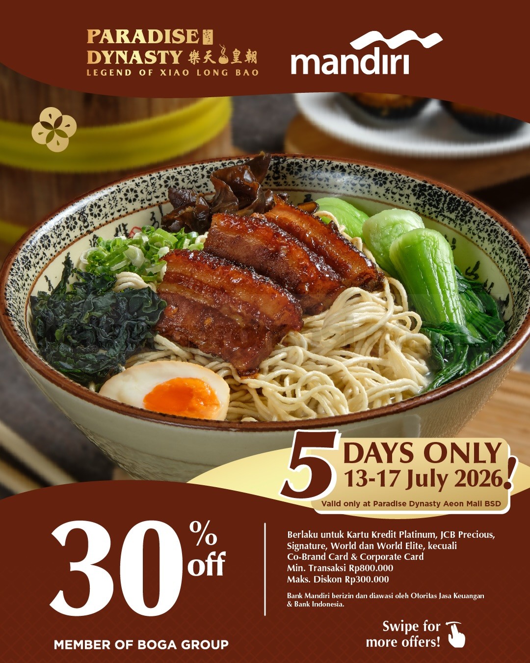 Promo Paradise Dynasty Bank Diskon hingga 30% Promo Paradise Dynasty Bank Diskon hingga 30% 1