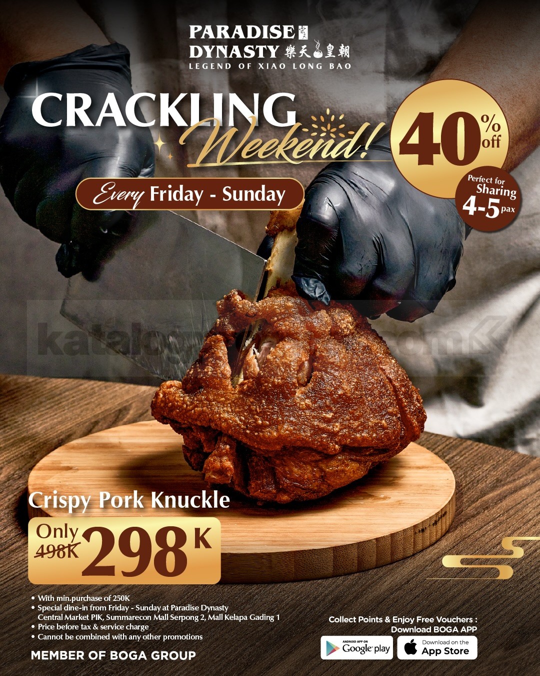 Promo Paradise Dynasty Cracking Weekend Diskon 40% Off Promo Paradise Dynasty Cracking Weekend diskon 40% Crispy Pork Knuckle setiap Jumat–Minggu untuk sharing 4–5 orang.