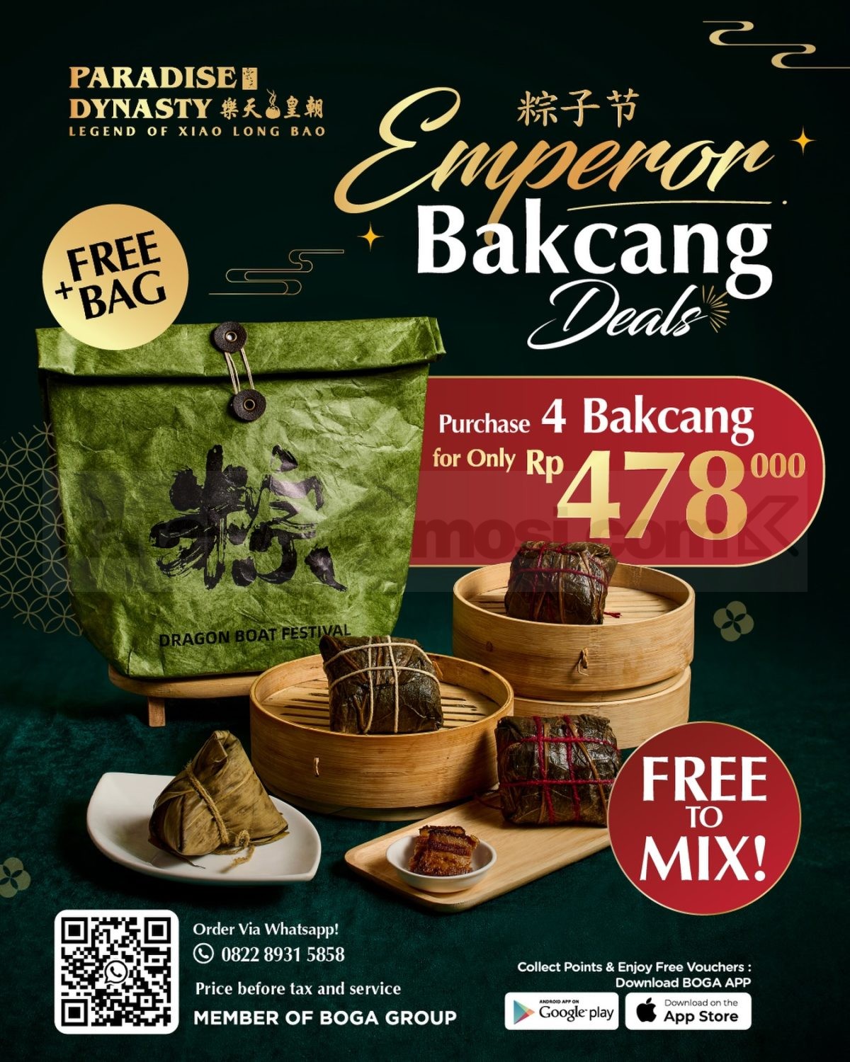 Promo Paradise Dynasty Emperor Bakcang Deals 4pcs Rp. 478.000 Promo Paradise Dynasty Emperor Bakcang Deals 4pcs Rp. 478.000 lengkap dengan gift bag gratis.