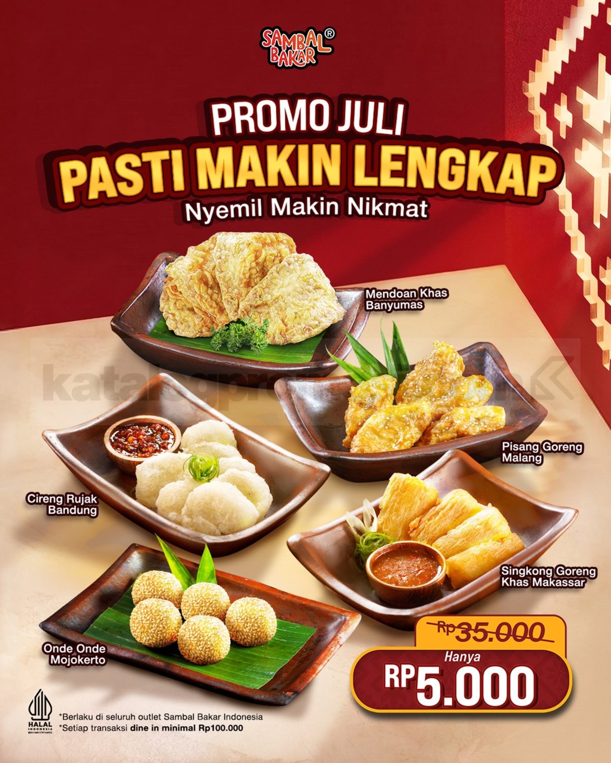 Promo Sambal Bakar Aneka Camilan Nusantara Rp. 5.000 Promo Sambal Bakar Aneka Camilan Nusantara Rp. 5.000 dengan pilihan camilan khas Indonesia