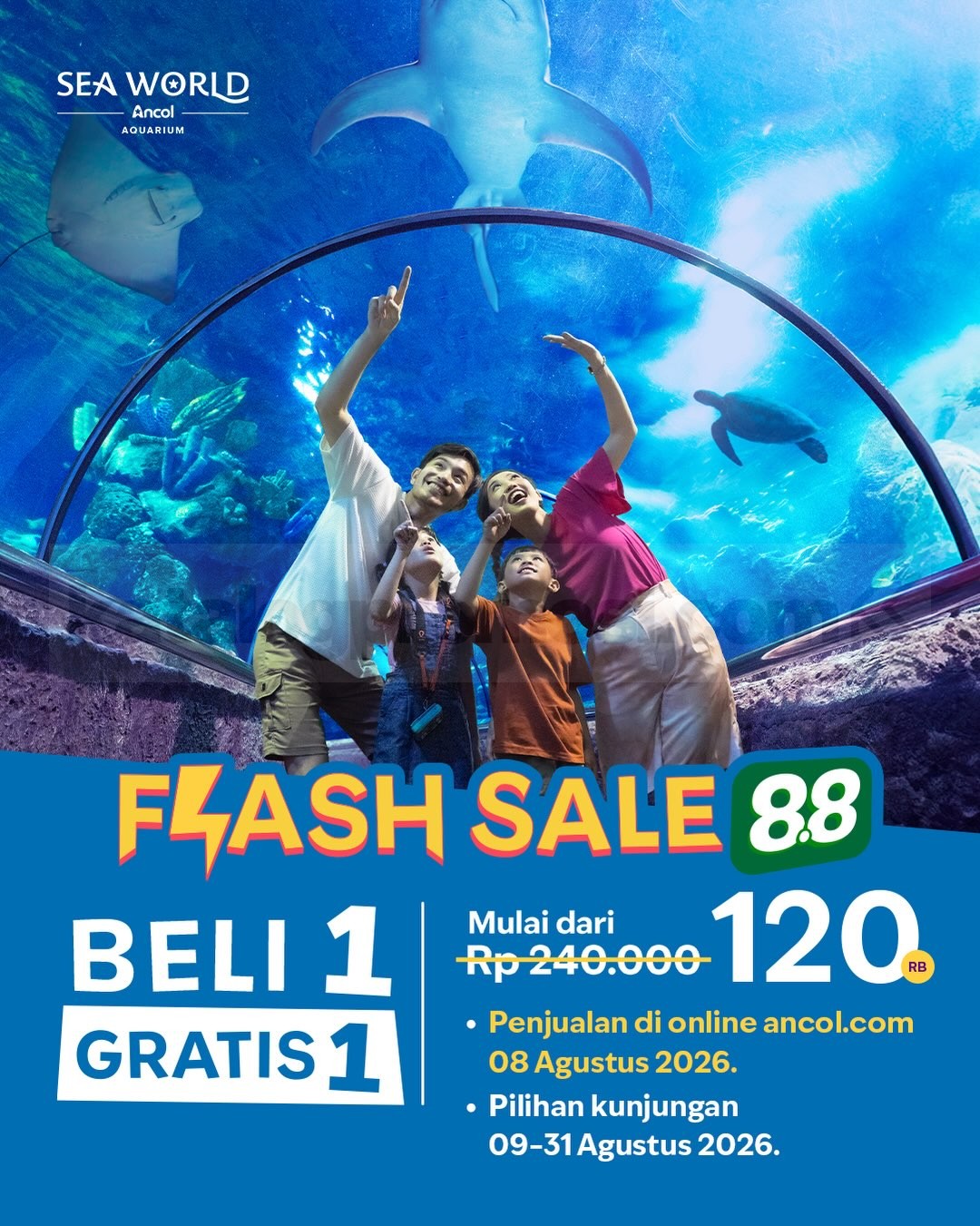 Promo Sea World Ancol Flash Sale 8.8 Beli 1 Gratis 1 Promo Sea World Ancol Flash Sale 8.8 Beli 1 Gratis 1 mulai Rp120.000.
