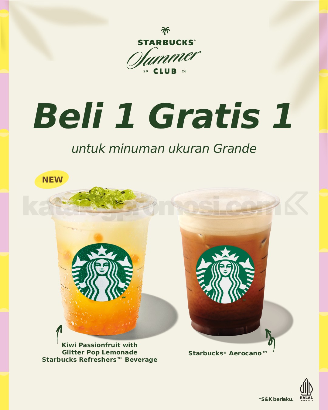 Promo Starbucks Buy 1 Get 1 Free Grande Beverages Promo Starbucks Buy 1 Get 1 Free Grande Beverages untuk Starbucks Rewards Member dengan kupon dari aplikasi atau kanal resmi.