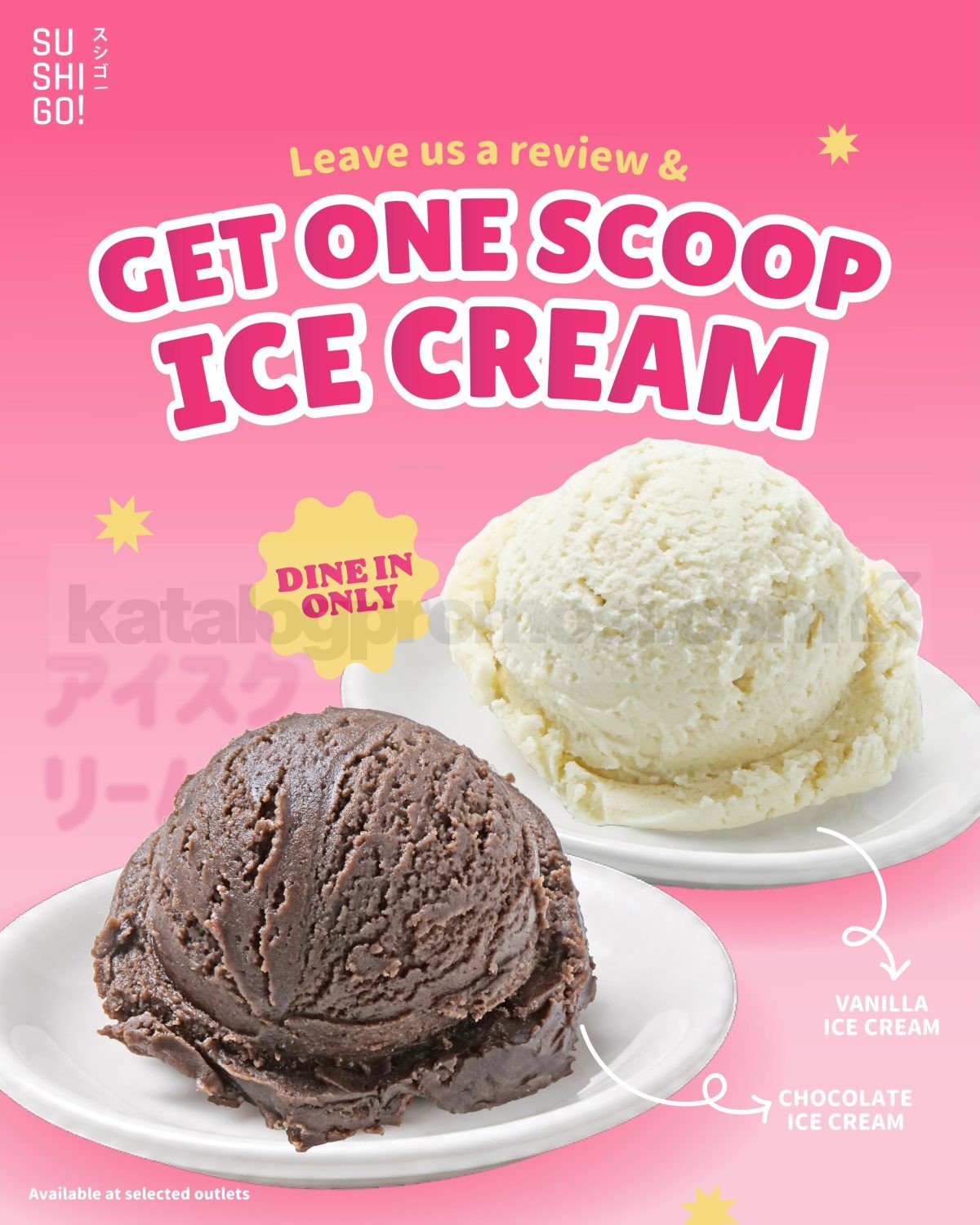 Promo Sushi Go Gratis Ice Cream Setelah Review Promo Sushi Go Gratis Ice Cream Setelah Review dengan minimum transaksi Rp. 150.000 di outlet tertentu.