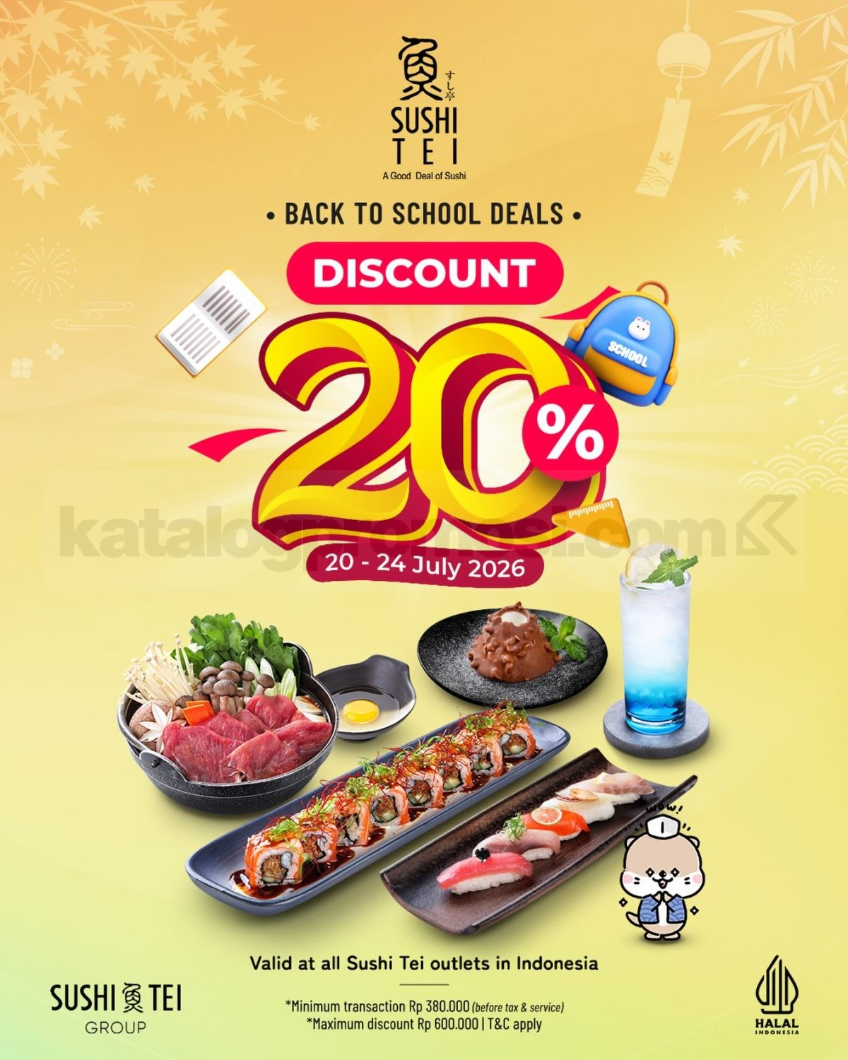 Promo Sushi Tei Back to School Deals Diskon 20% Semua Menu Promo Sushi Tei Back to School Deals Diskon 20% Semua Menu di seluruh outlet Sushi Tei Indonesia.