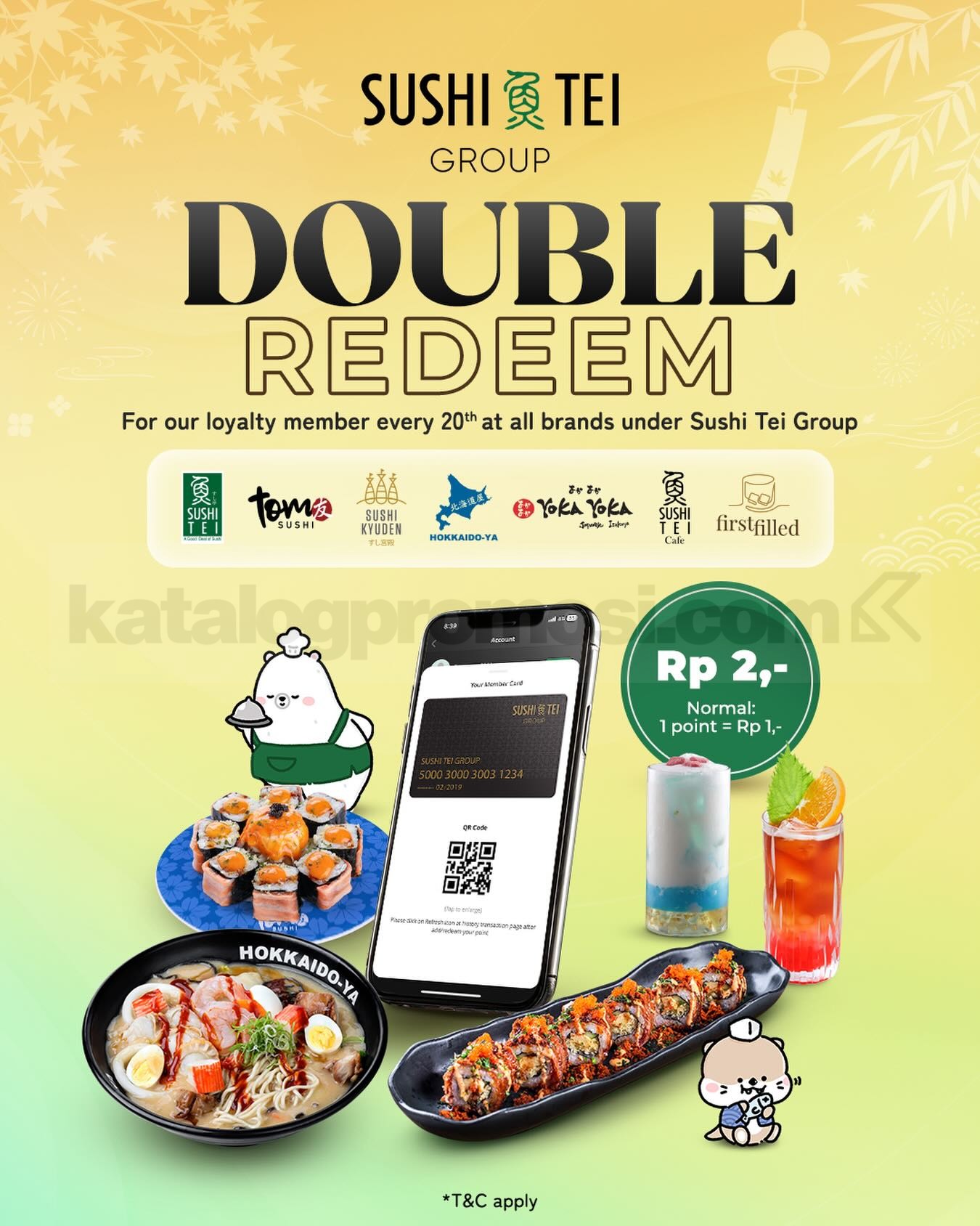 Promo Sushi Tei Double Redeem Poin Hanya 1 Hari Promo Sushi Tei Double Redeem Poin Hanya 1 Hari dengan nilai 1 poin menjadi Rp. 2 di seluruh outlet Sushi Tei.