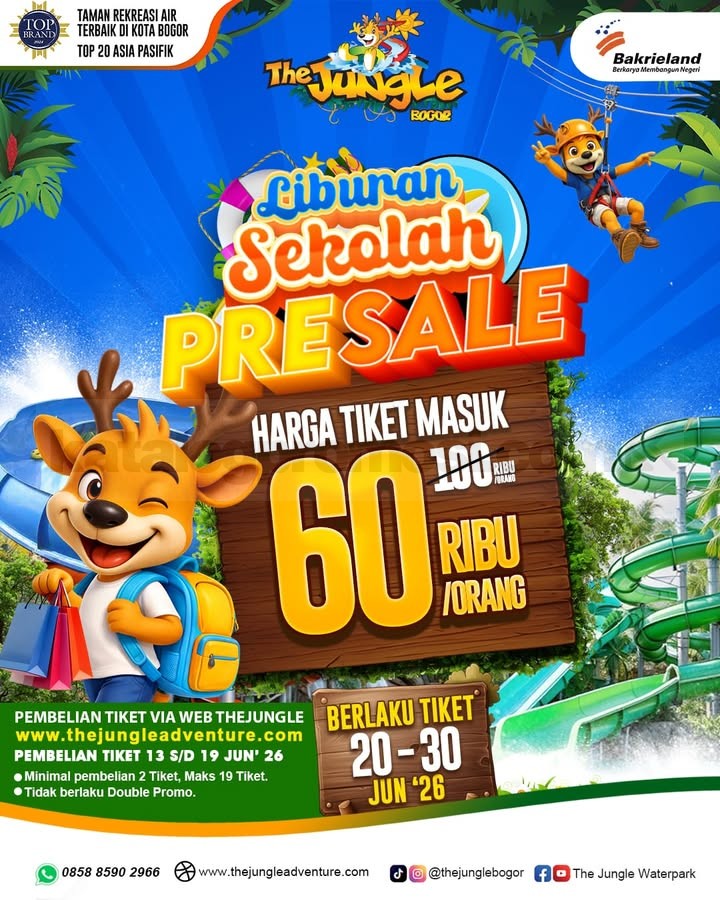 Promo The Jungle Presale Tiket Liburan Sekolah Rp. 60.000 Promo The Jungle Presale Tiket Liburan Sekolah Rp. 60.000 tiket waterpark hemat