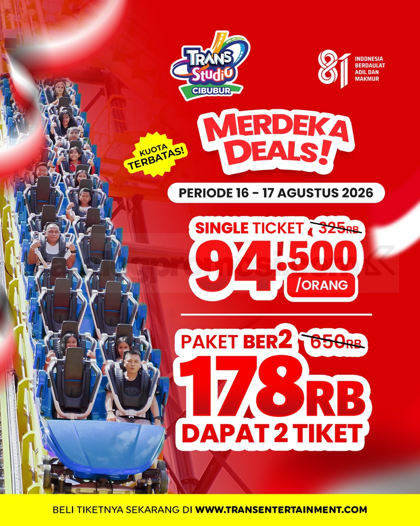 Promo Trans Studio Cibubur Merdeka Deals Tiket Mulai Rp. 94.500 Promo Trans Studio Cibubur Merdeka Deals tiket mulai Rp. 94.500