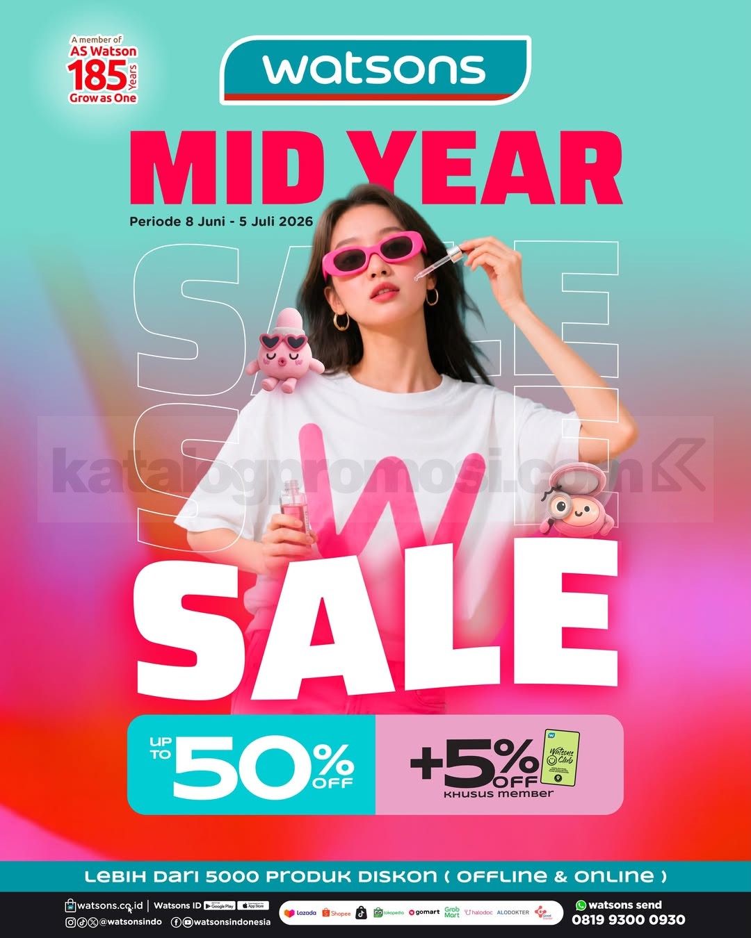 Promo Watsons Mid Year Sale Diskon hingga 50% Promo Watsons Mid Year Sale Diskon hingga 50% untuk produk kecantikan dan kesehatan dengan penawaran hemat besar
